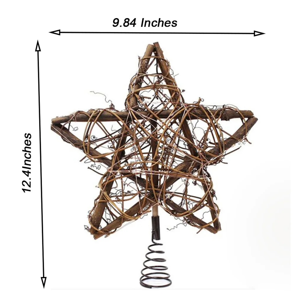 LED Fairy Rattan Five-pointed Star Treetop Light DIY Christmas Tree Decoration Lights for New Year Weding Home Party Decorative