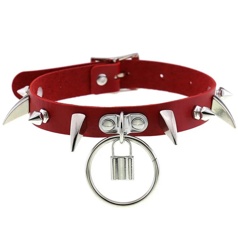 Collar gótico de cuero para mujer, Gargantilla Sexy Punk de Egirl, color rojo, 9 tipos, SM Bondage, para Cosplay, accesorios Harajuku