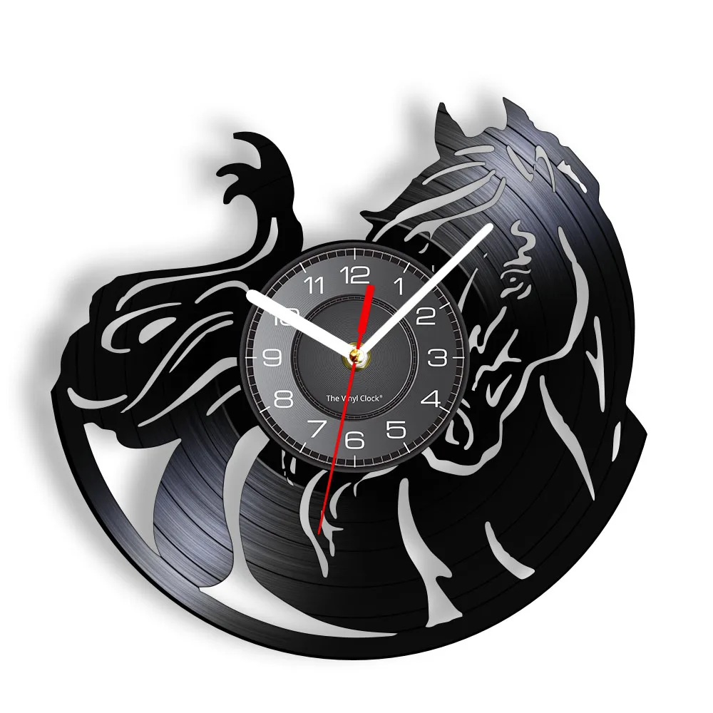 Wild Horse Vinyl LP Record Wall Clock Mustang For Horse Stable Barn Farmhouse Equine Art Vinyl Disk Crafts Decorative Watch