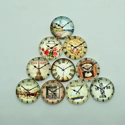 10PCS/lot Round 8-25mm Cute clock Glass Cabochon for make ring dangle earring Jewelry for key chain hoop earrings craft supply