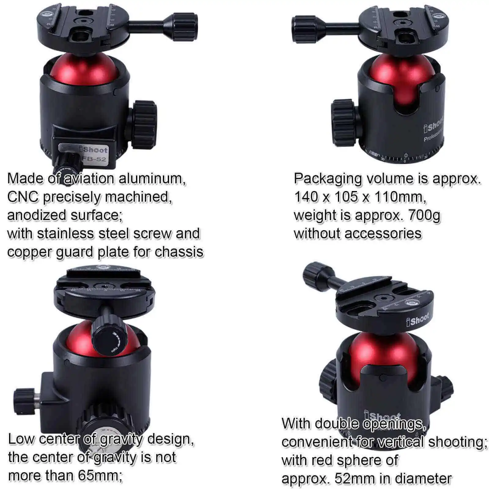 Heavy-Load Ball Head Strong Ballhead + Camera Quick Release Plate with Panoramic Panning Panorama Base MAX.LOAD 30KG for Tripod