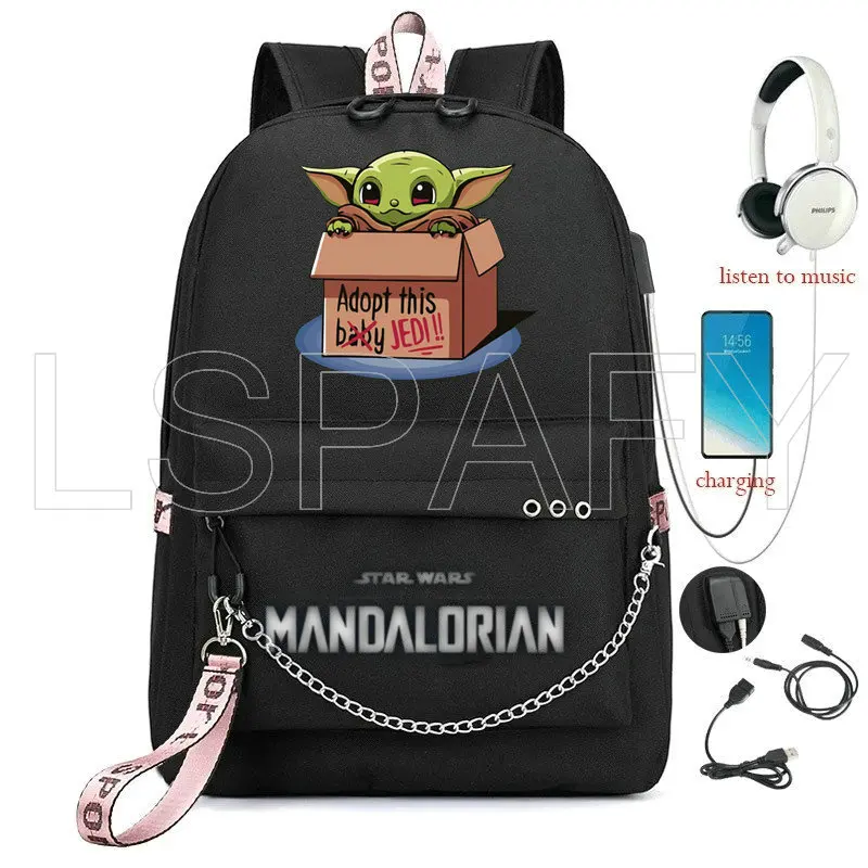 Babyyoda Backpack Mandalorian Children USB Charging Students School Bags Stars Wars Casual Travel Laptop Mochila infantil