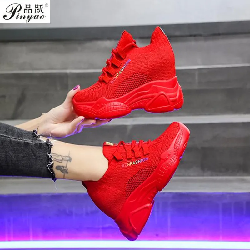 

Fashion Sneakers For Women Platform Chunky Lace Up Casual Shoes Tenis Female Brand Woman 8cm Height Increasing Wedge Shoes