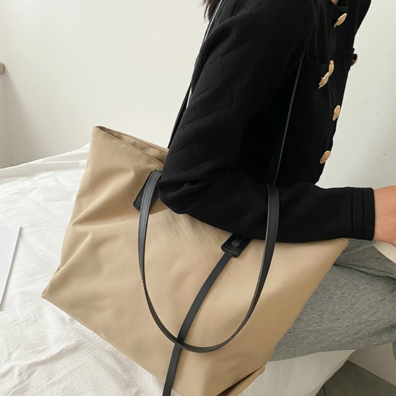 Top-Handle Bags Women French Style Solid Simple Oxford Large Capacity Tote Bag Womens Handbag Leisure  All-match Ulzzang