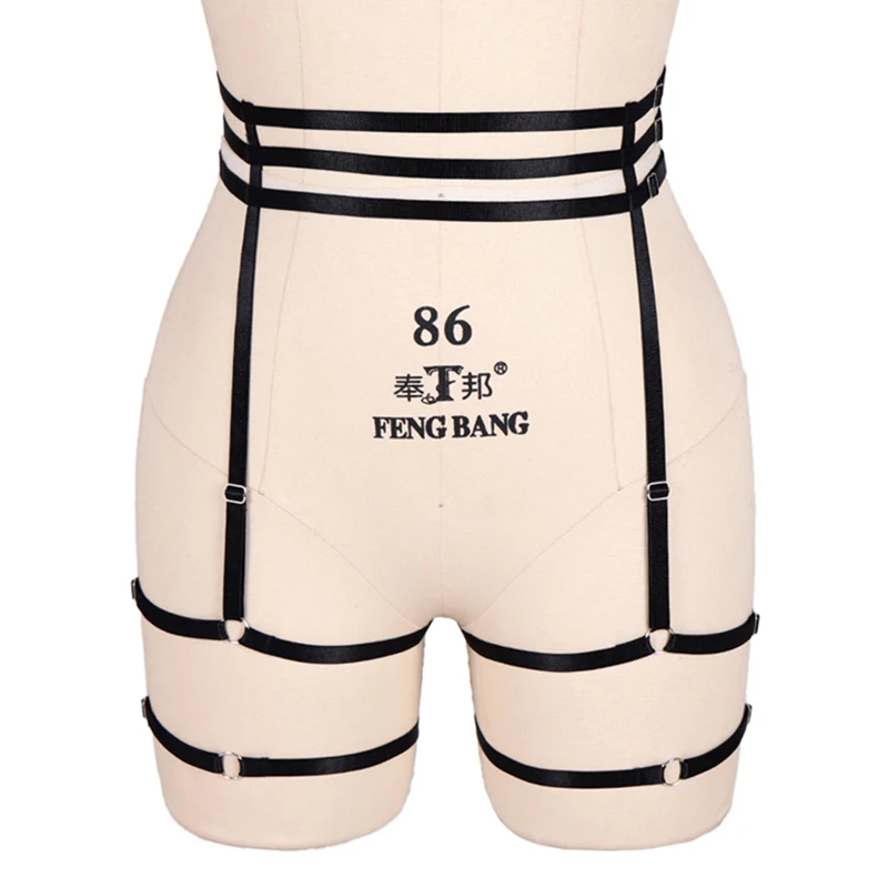 

Black Harness Garter Belt Cage High Waist Stockings Suspender Harajuku Leg Strap Elastic Adjust Hollow Out Body Cage Lingerie