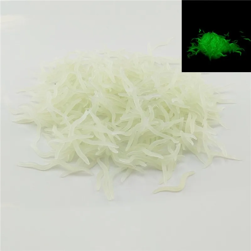 60pcs 4cm Fishing Silicone Luminous Simulation Smell Earthworm Lure Fish Soft Bait Red White Worms Isca Artificial Accessories