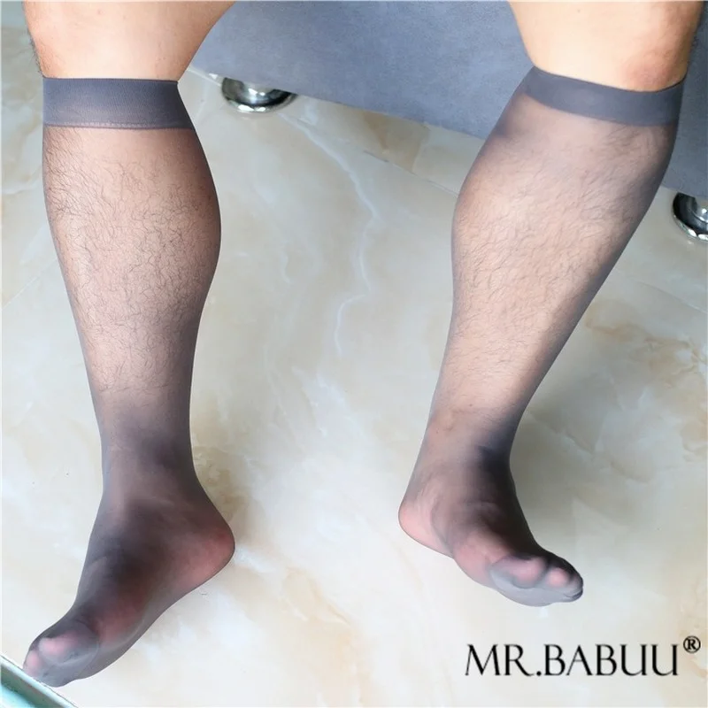 Thin reinforced, durable and not easy to snag sexy black transparent straight high elastic long men\'s formal business stockings