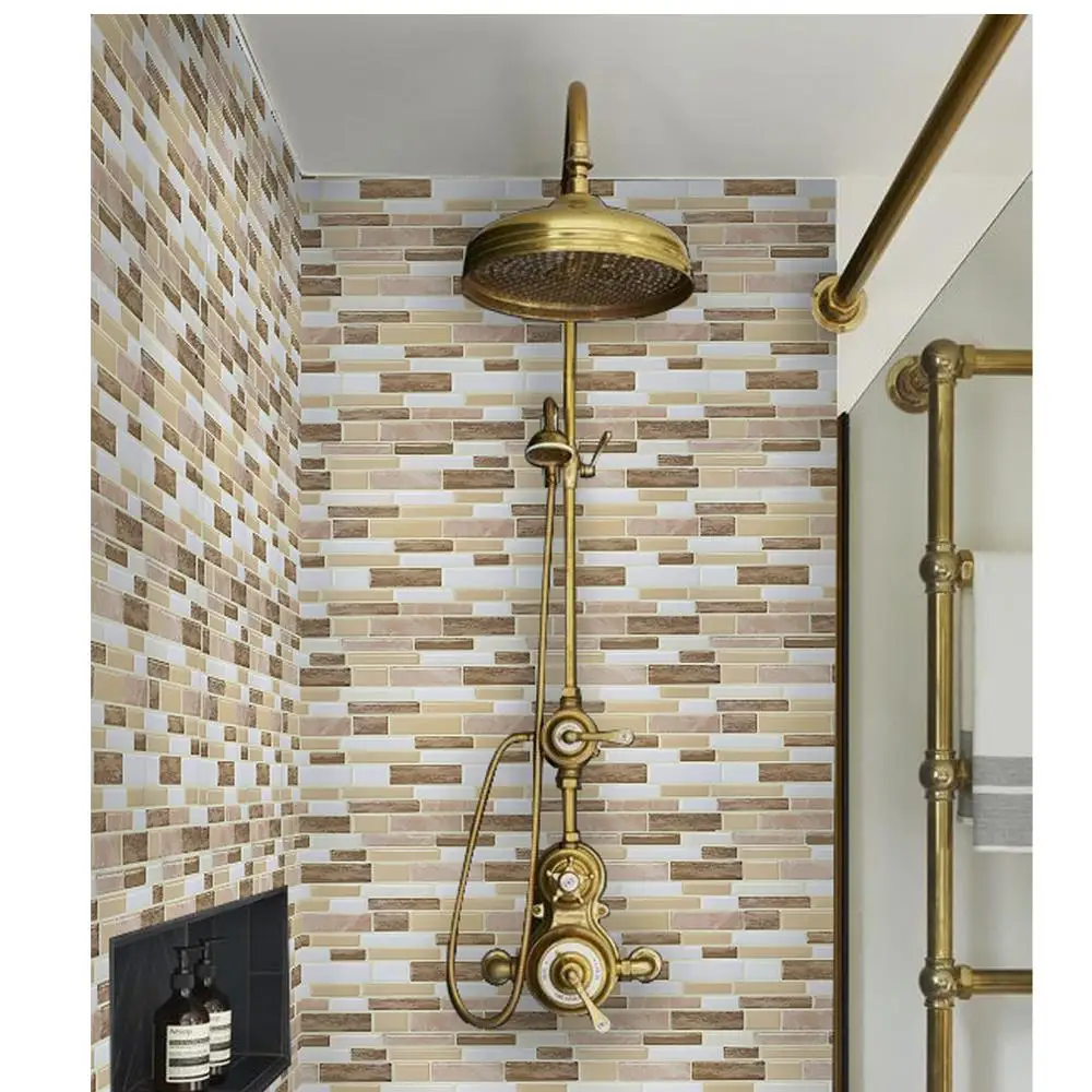 New Peel And Stick Tile Self Adhesive Wall Bath Kitchen Backsplash Beige 10 x 10 inch