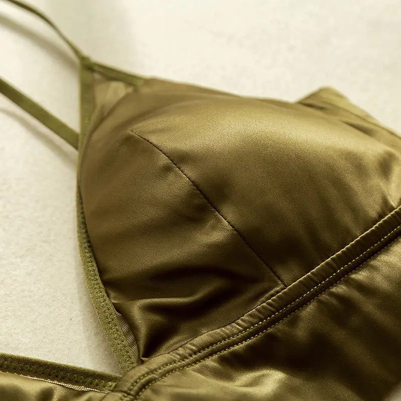 Women's 95% Real Silk 5% Spandax Lining with satin fabric Comfortable Removable pads Wire Free Wireless Bra Bralette TG117 view 4