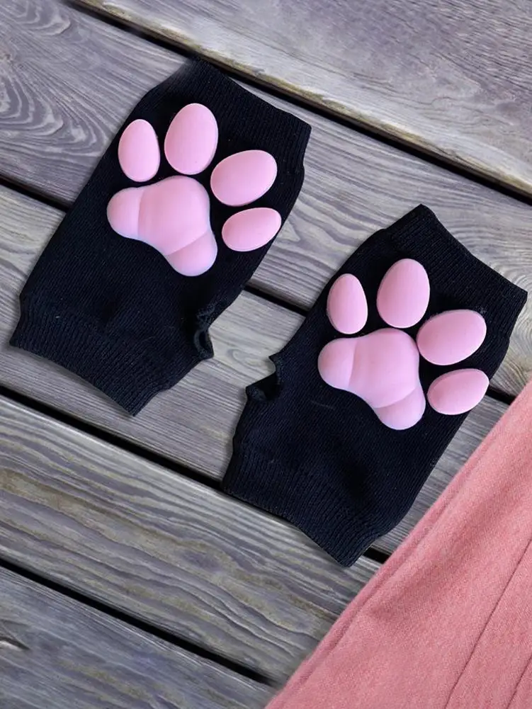 Guantes de silicona 3D con forma de Pata de Gato para mujer y niña, medias de gatito bonito, mitones sin dedos, Pawpads, guantes, Navidad,