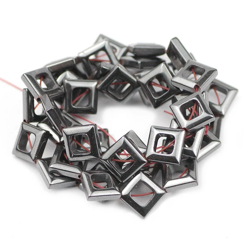 8MM Black Natural Stone Diagonal Square Hematite Charm Spacer Loose Beads For Jewelry DIY Making Bracelet Necklace Accessories