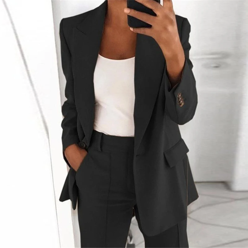 2021 autunno elegante top office giacca da donna sottile giacca a un bottone giacca da donna giacca monocromatica a braccio lungo da donna