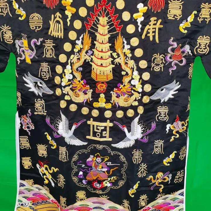 Taoist supplies, small sleeve five thunder Dharma clothes, Handmade Gold Silk Dharma clothes, black, Taoist Dharma objects