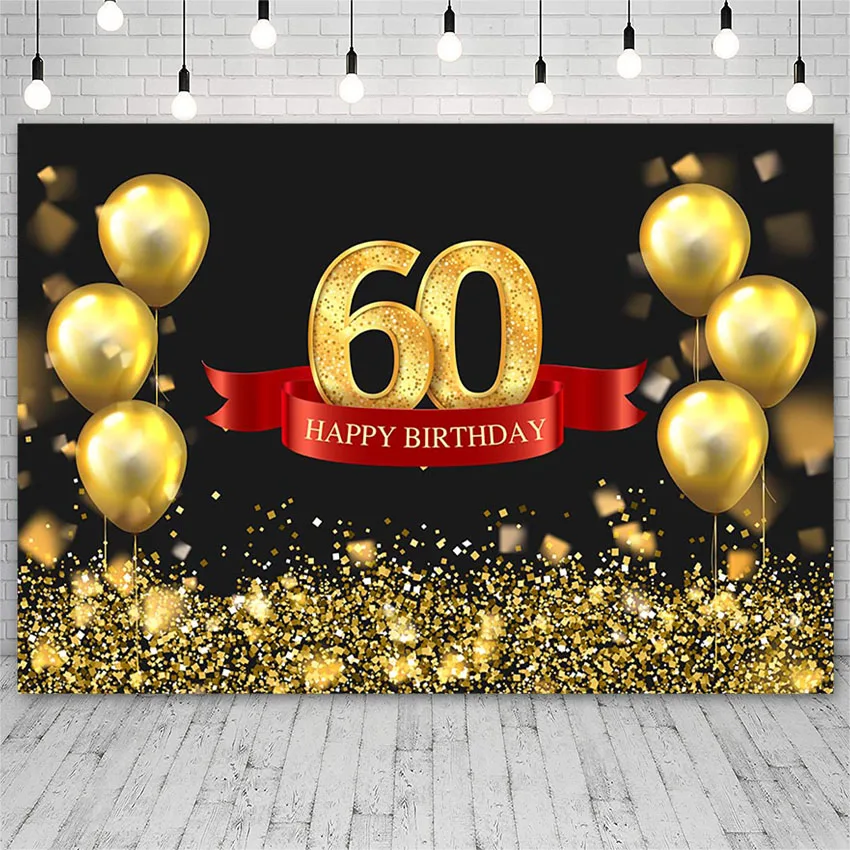 

Mehofond 60th Happy Birthday Party Backdrop Golden Balloon Photography Background Props Photo Wallpaper Photozone Customizable