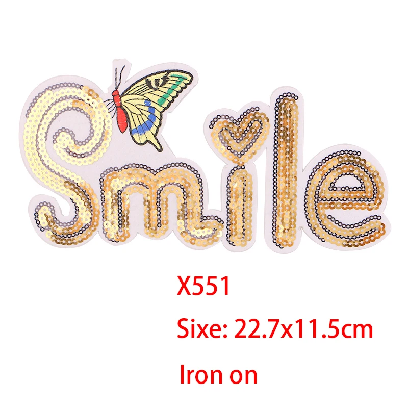 Unique novel letter Sequin icon Embroidered Iron on Patches for Clothing DIY Stripes Clothes Patchwork Stickers Custom Badges