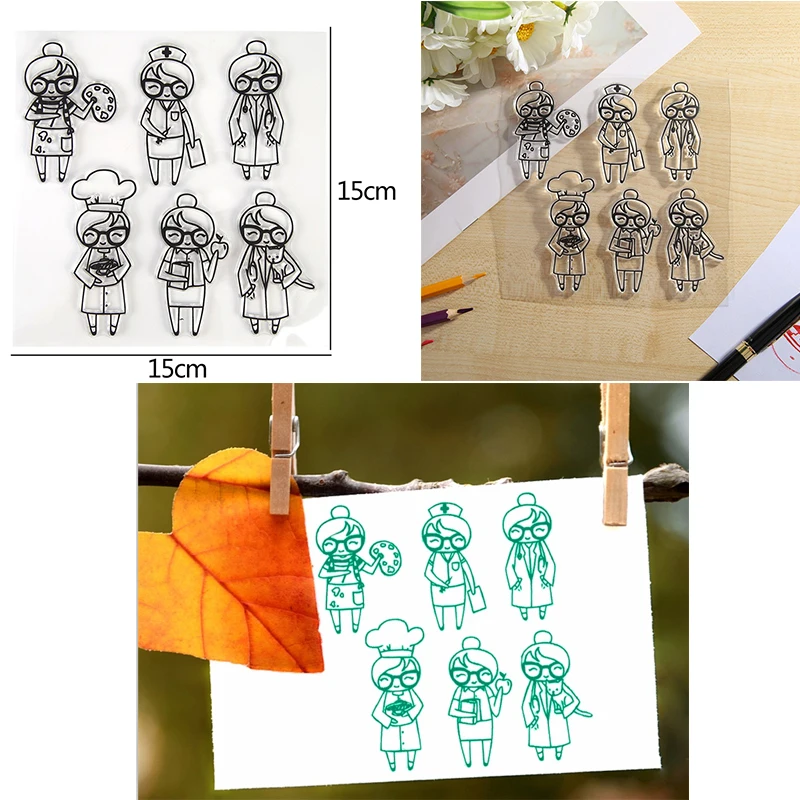 

An Elegant Girl Dressed In Different Clothes Chef Nurse Transparent Clear Silicone Stamp For DIY Scrapbooking Cards New 2020