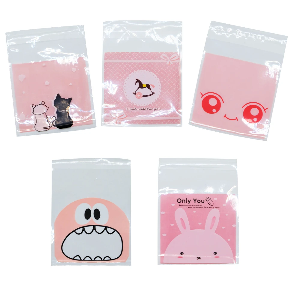 50/100PCS Plastic Candy & Cookie Self-sealing Bag Cartoon Biscuits Snack Baking Bag For Birthday Wedding Party Baby Shower Decor