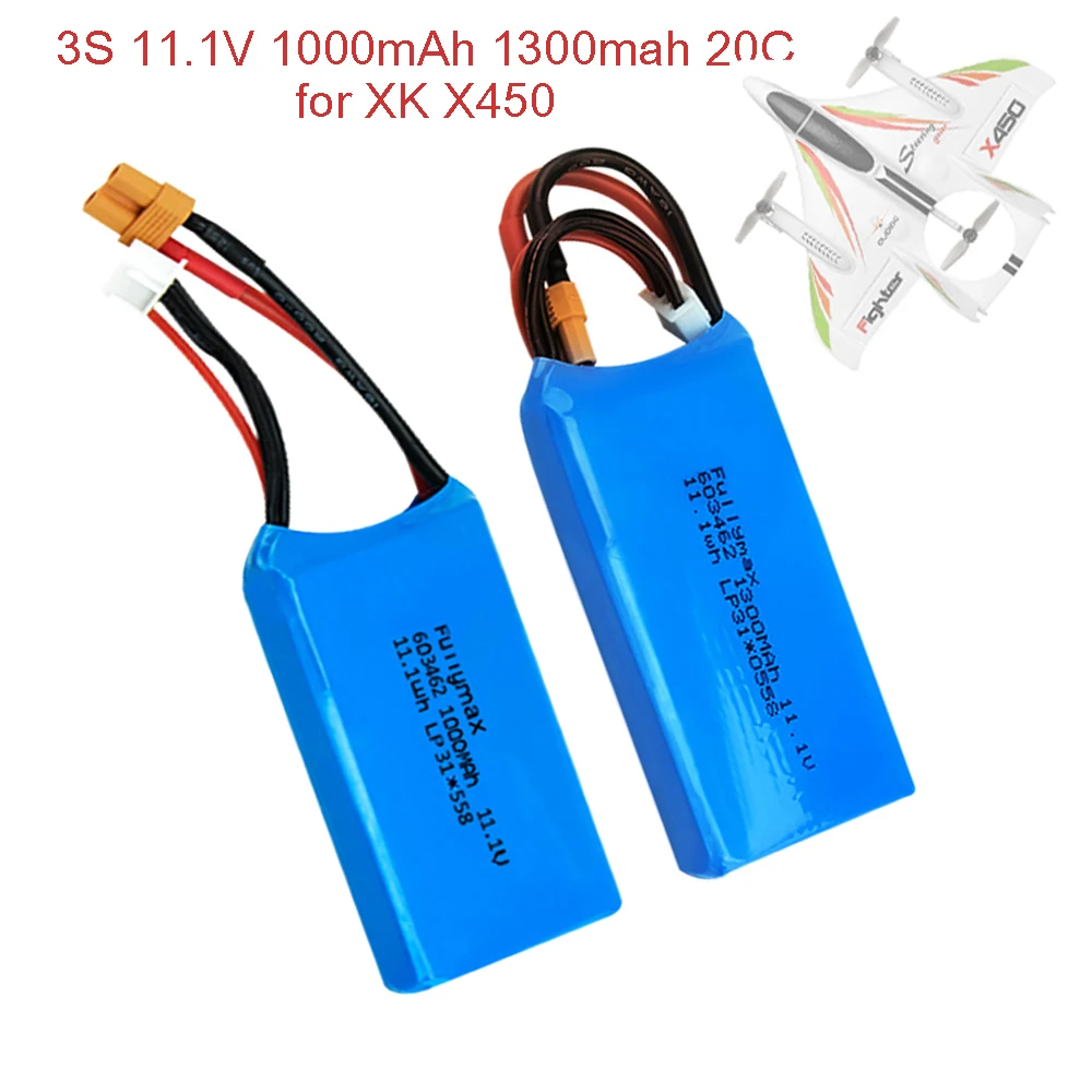 

3S Battery for XK X450 FPV RC Airplane Fixed Wing 3S 11.1V 1000mAh 1300mah 20C Lipo Battery LIPO Electric RC Toys Battery