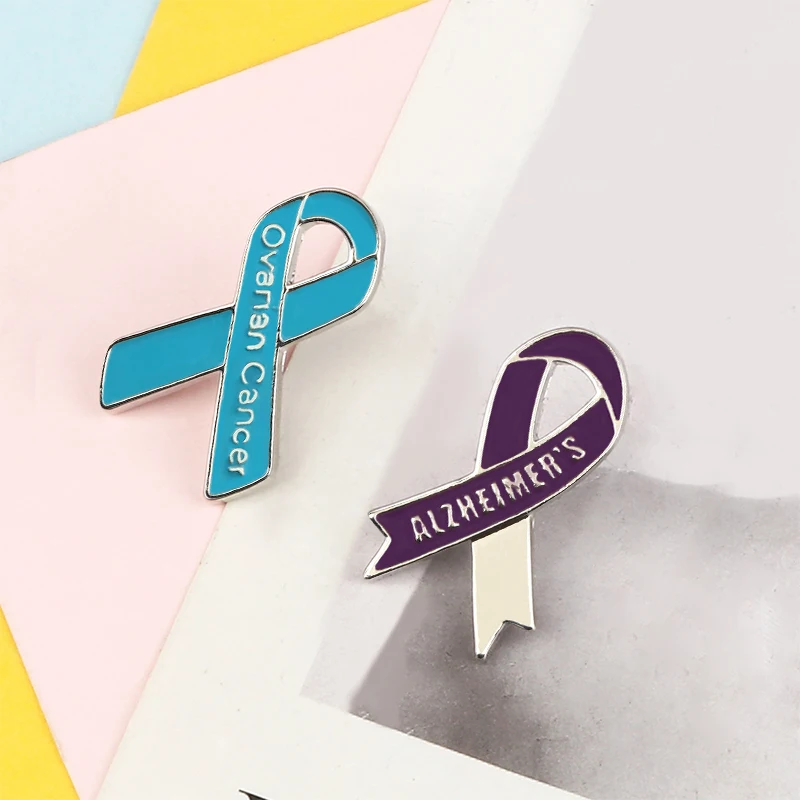 Blue Purple Ribbon Brooches Alzheimer's Ovarian Cancer Awareness Charity Badges Enamel Pins Clothes Bag Lapel Button Pin Jewelry