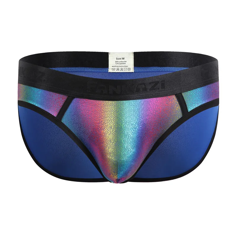 Fashion Man Rainbow Shiny Nylon Briefs Bulge Penis Pouch Men Sexy Funny  Underwear Gay Male Novelty Jockstrap Panties Lingerie