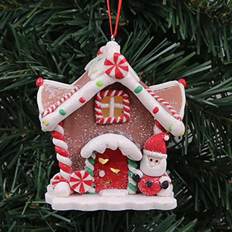 Glowing Small House Hanging Ornaments, Christmas Pendants, Resin Xmas Tree, Home Decoration, New Year