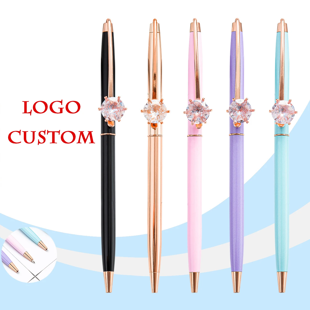 Custom Logo Diamond Ballpoint Pen Electroplating Rod Ballpoint Pen Diamond Pen Luxury Metal Pen Promotional Pen Engraving Name