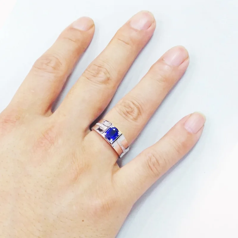 Cellacity Sapphire Ring for Men Opening adjustable Silver  Jewelry Gemstones Gorgeous Temperament Accessory for Anniversary