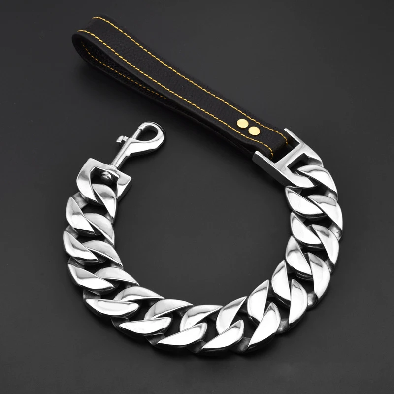 Super Wide 42mm Pet Leash Dog Collar Stainless Steel Leather Strong for Bully Pitbull Personalized Metal Chain High Quality