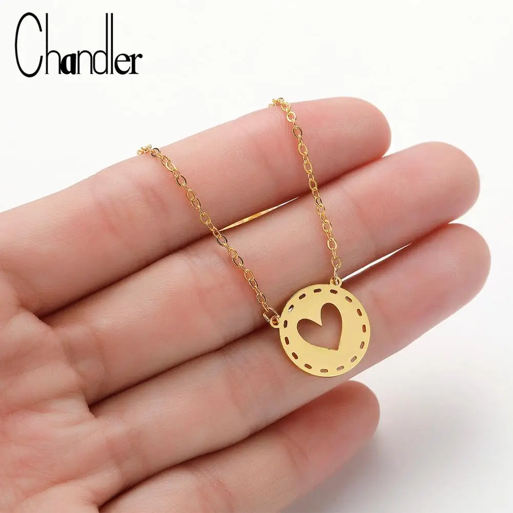 Chandler Stainless Steel Round Love Heart Necklace For Women  Gold Color Romantic BFF GF Best Gifts For Her His Choker