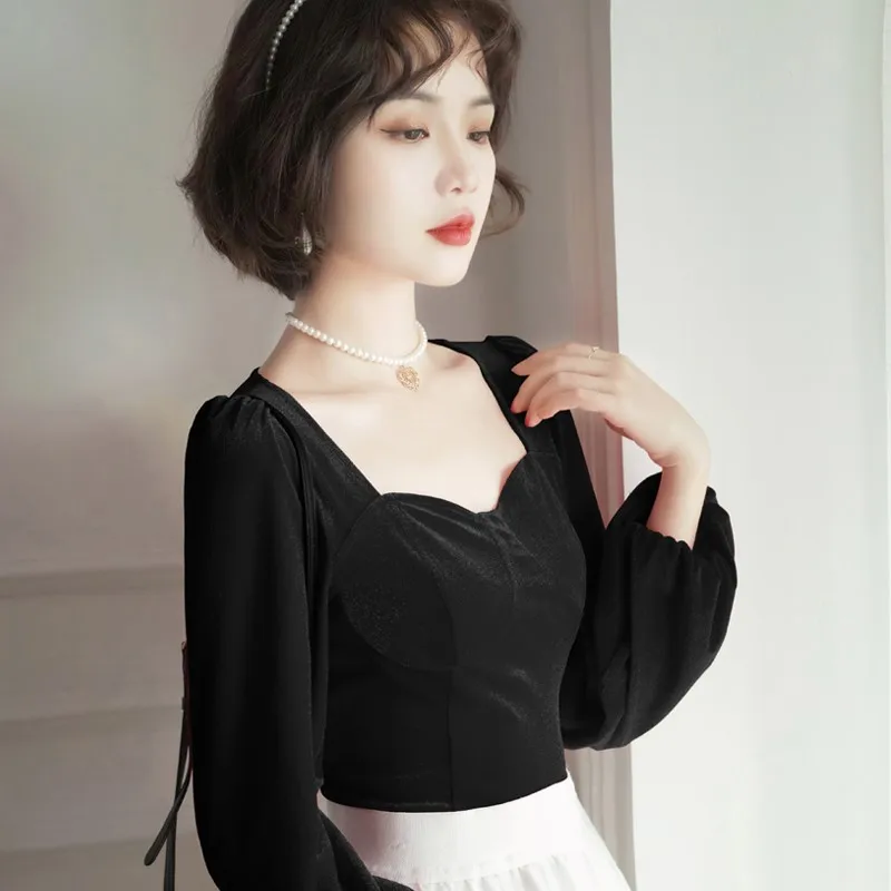 Blouses Women Spring Vintage Trendy Solid BF Temperament Square Collar Korean Style Classic All-match College Classy Tops Daily