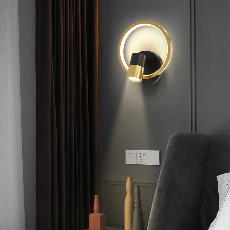 

FKL Modern Round Wall Lamp Living room Study Bedroom Bedside Wall Lamp Aisle Entrance Lamp With Spotlight LED Wall Lamp