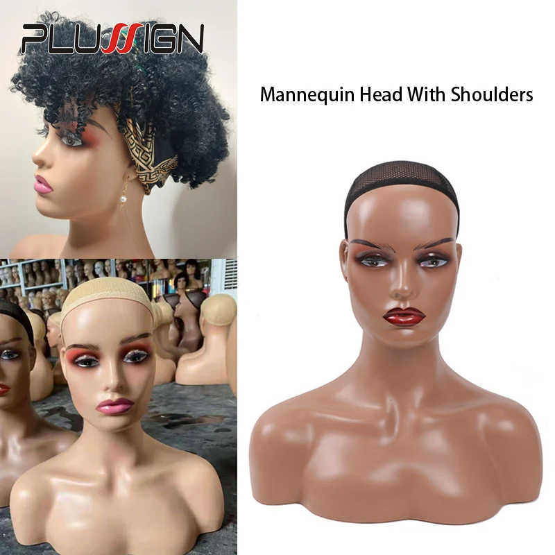 

Plussign Female Mannequin Head With Shoulders For Wig 4Pcs Realistic Wig Styling Head For Display Wigs Box Package Dommy Head