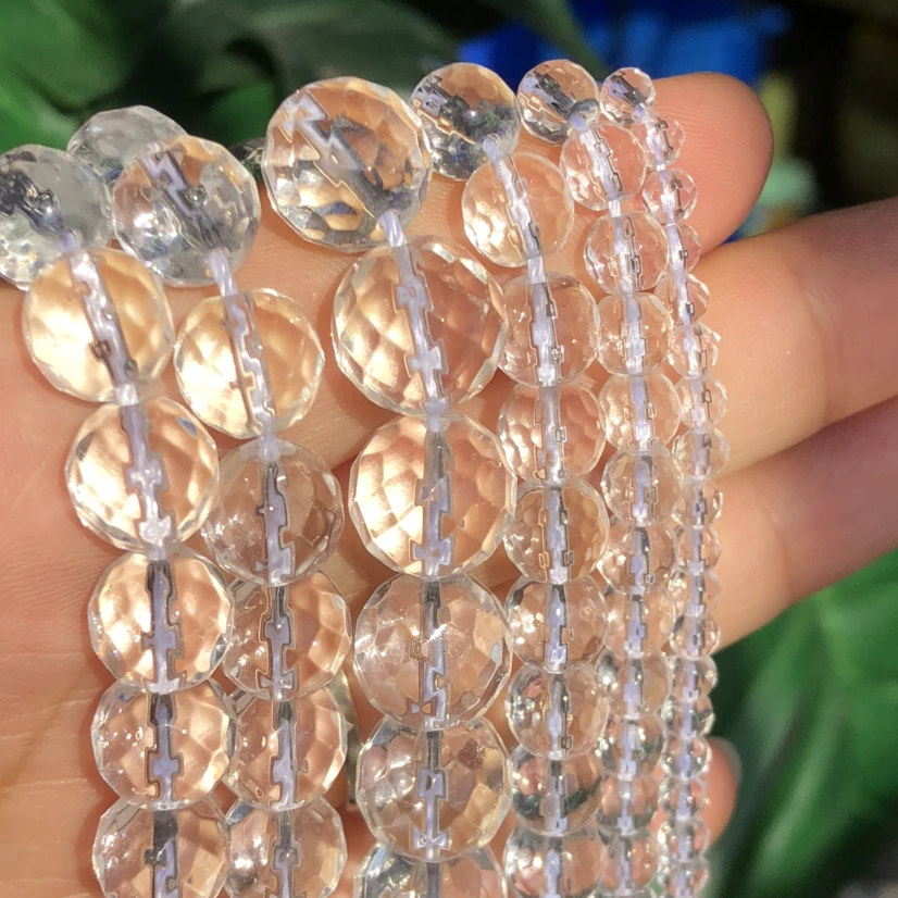 Natural Stone Faceted White Clear Quartz Crystals Glass Round Loose Beads For Jewelry Making Diy Bracelet Necklace 4/6/8/10/12MM