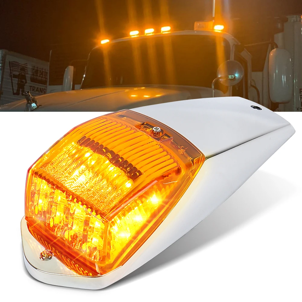 4 Pcs Truck Cab Marker Lamps Amber Chromed ABS Plastic Housing Top Roof Lights for Peterbilt Kenworth Freightliner Volvo