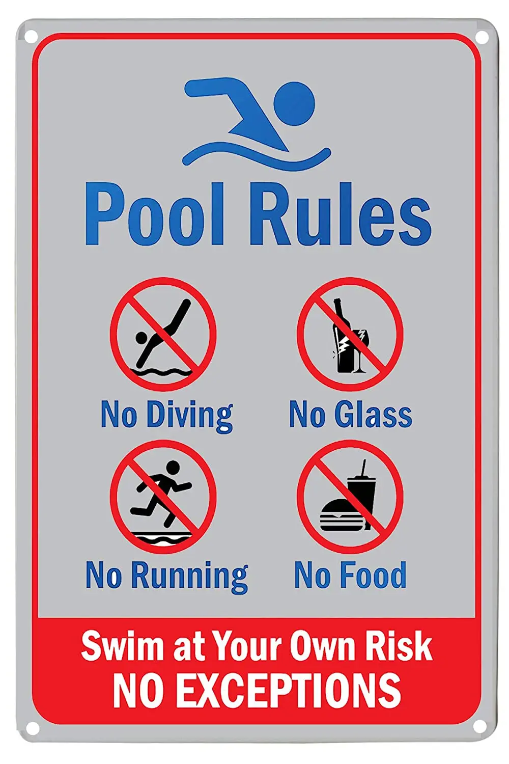 LASMINE Pool Rules Sign,No Diving Running Food Glass Swim Risk segnali di avvertimento chiusi regole di sicurezza non Sticker Center pipì 8x12