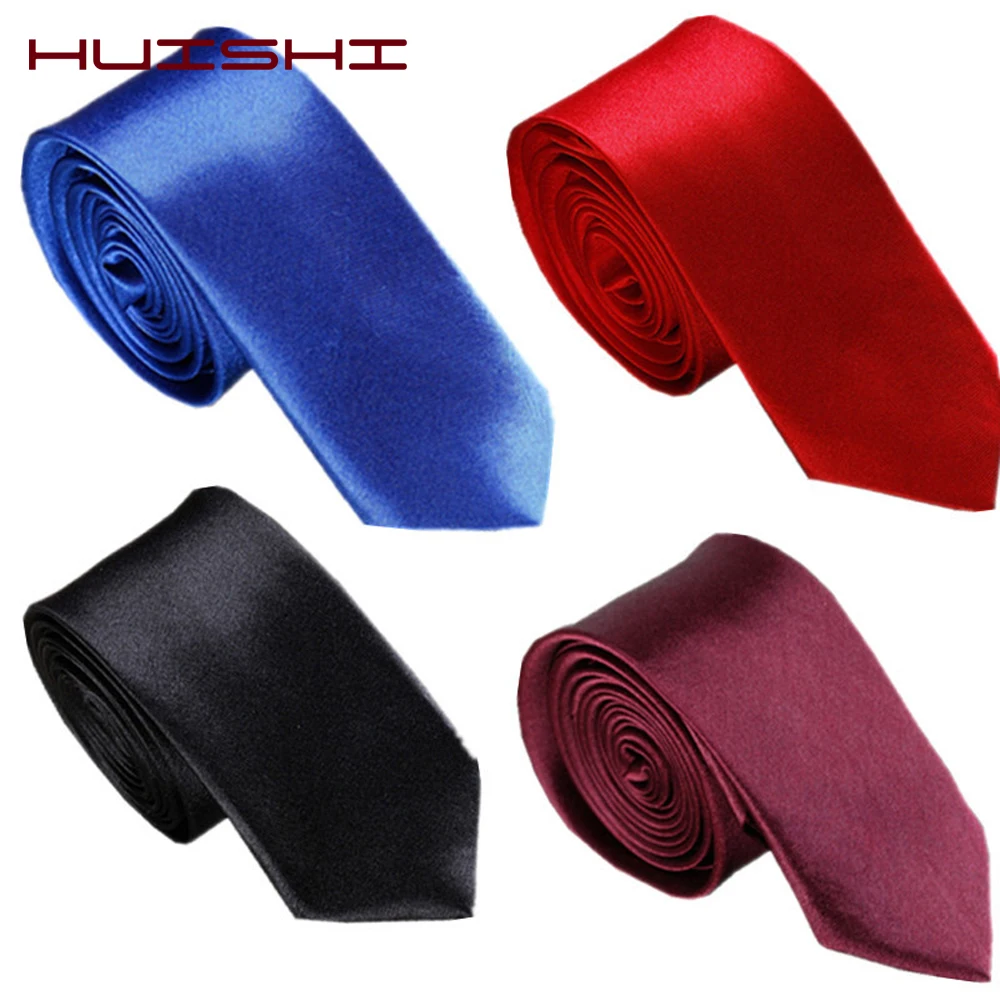 HUISHI Tie For Men Slim Black Tie Solid color Necktie Polyester Narrow Cravat 5cm Width 38 Colors Blue Gold Party Formal Ties