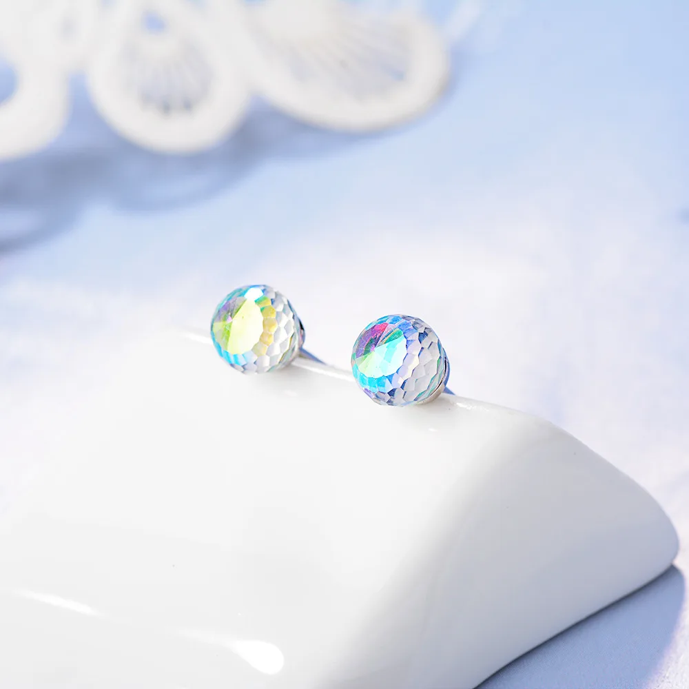 Cute Colourful Crystals Ball 925 Sterling Silver Screw Stud Earrings For Women Girls Child Kids Jewelry Orecchini Aros Aretes