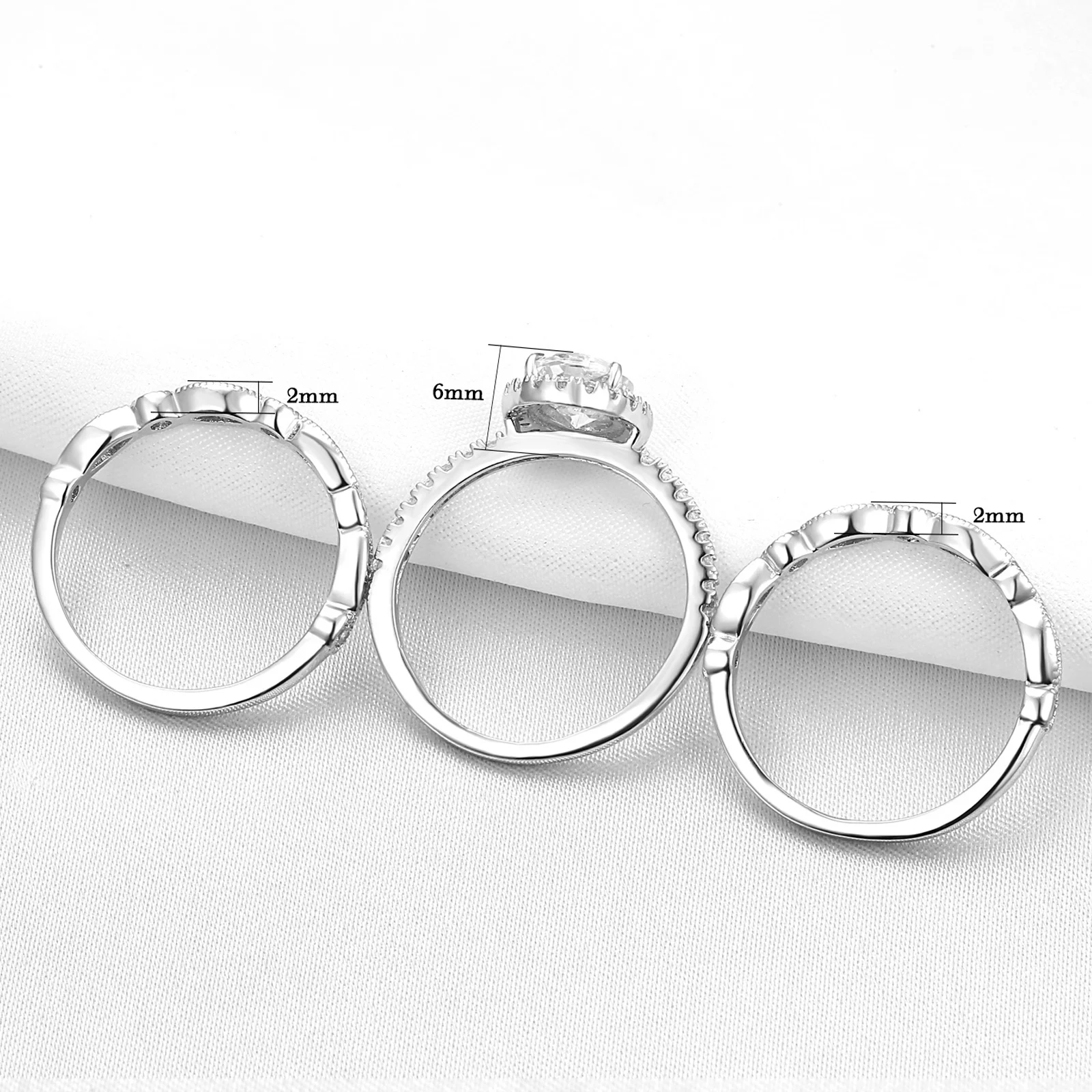Newshe 3 Pieces Wedding Engagement Rings Set for Women 925 Sterling Silver Jewelry Art Deco Bands Oval AAAAA Cubic Zircon Ring