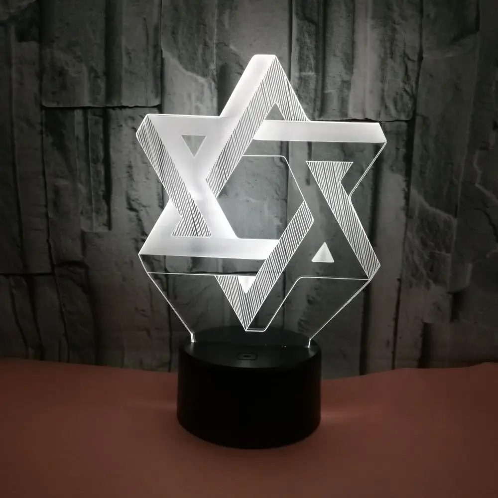 3D Star Of David Modelling NightLight LED 7 Colors Mood Table Lamp USB Bedroom Bedside Sleep Light Fixture Home Decor Kids Gifts