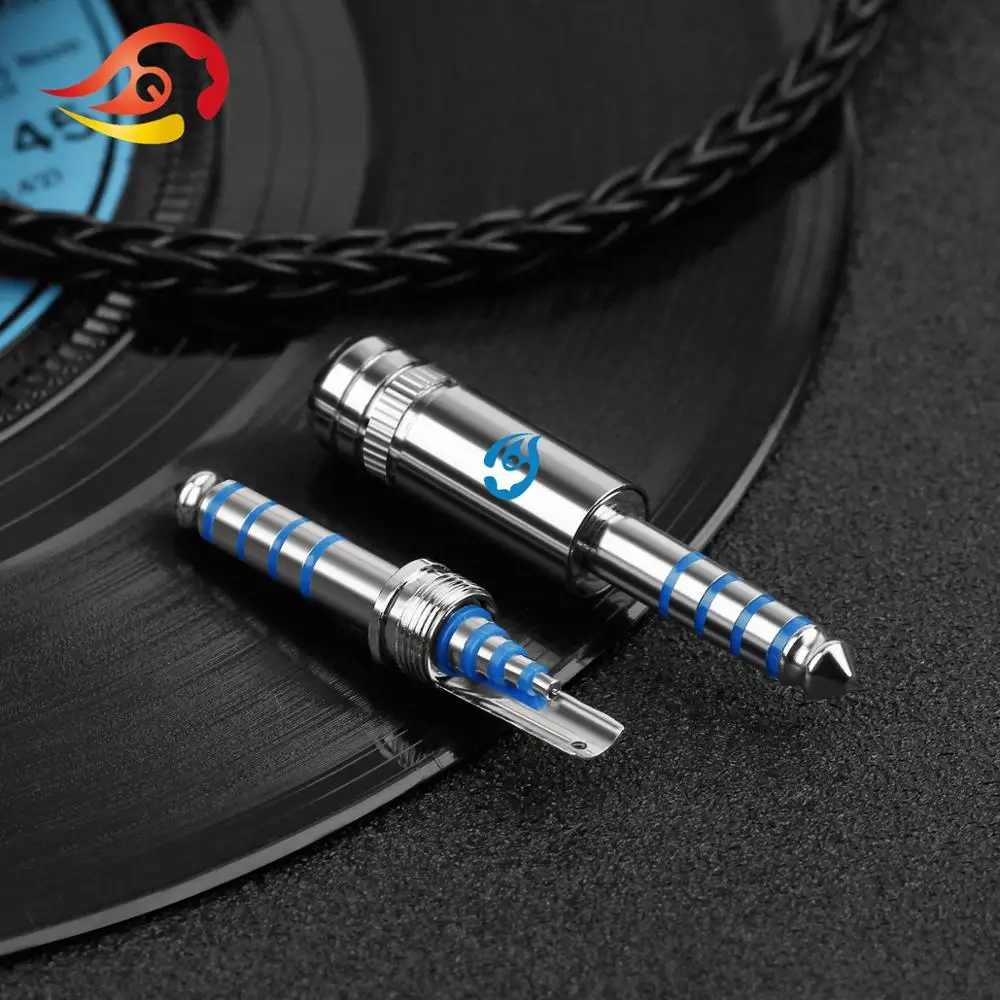 QYFANG Aurora 4.4mm 5 Pole Rhodium Plated Beryllium Copper Earphone Plug Headset Audio Jack Wire Connector Blue Metal Adapter