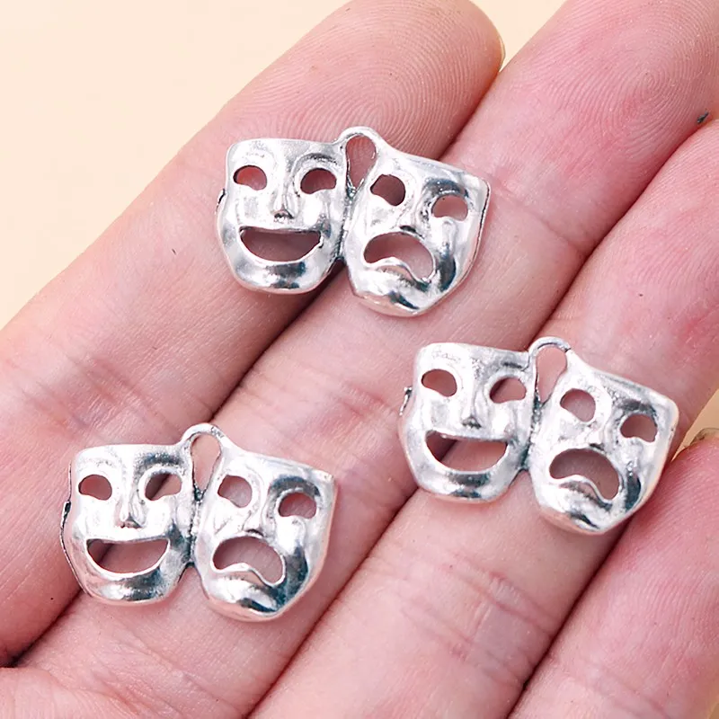 15pcs Silver Plated Clowns Mask Charm Hip-hop Earrings Bracelet Pendants DIY Metal Jewelry Handicraft Accessories 22*15mm A2255