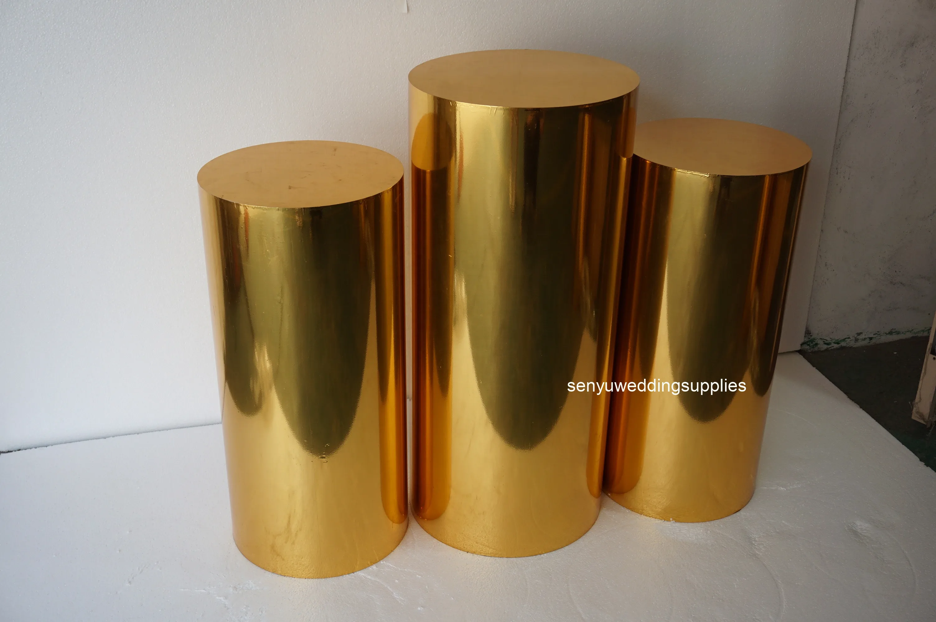 

Factory wholesale event party background display cylinder dessert table stand shiny gold wedding plinth senyu2284