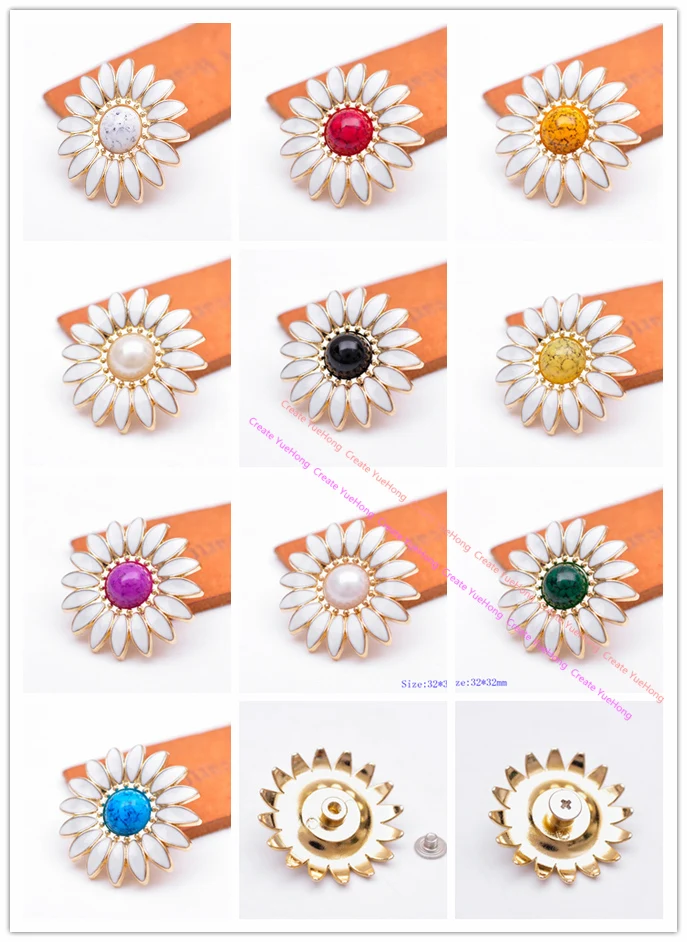 

10X BEAUTY METAL DAISY FLOWER HANDMADE LEATHERCRAFT WESTERN SADDLE HEADSTALL CLOTHES TURQUOISE CONCHO 32MM