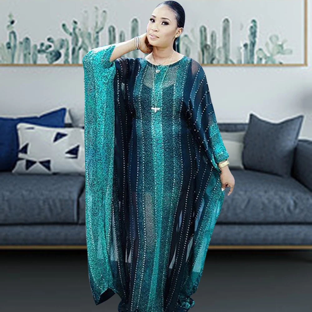 

Abayas Dresses For Women 2021 High Quality Stripe Print Bat Sleeve Fashion Maxi Dress O-neck Loose Mama Long Vestidos Ankara