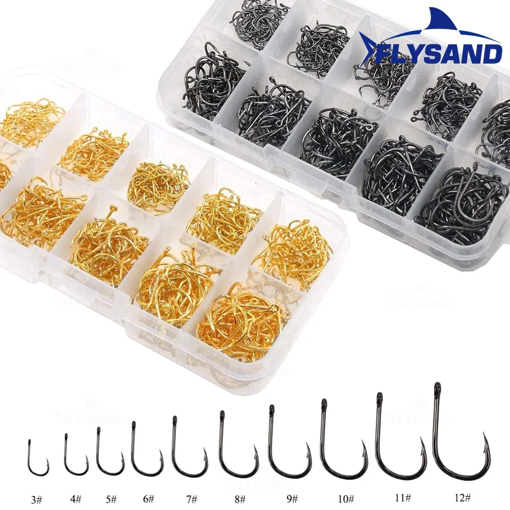 FLYSAND 500pcs High Carbon Steel Fishing hooks Mixed Size Barbed jig hook Carp Fishing Jig Head Fly Fishing Accessories