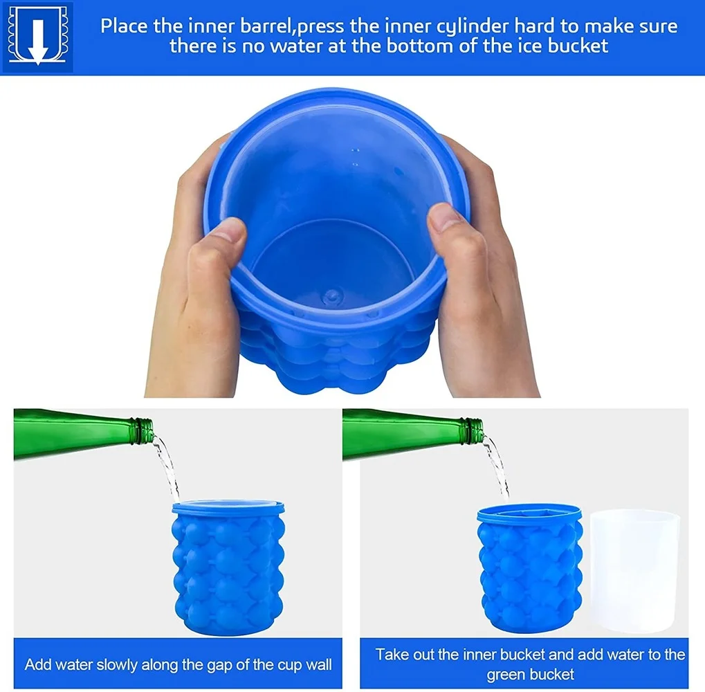 Silicone Ice Cube Mold Ice Trays, Large Silicone Ice Bucket, Ice Cube Maker, Round, Portable Bucket Wine Ice Cooler Beer Cabinet