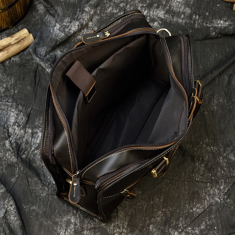 Newsbirds Mens Leather Handbag 15.6 Inch PC Notebook Laptop Briefcase Shoulder Bag 100% Cowhide Man Bag Male Business Bag
