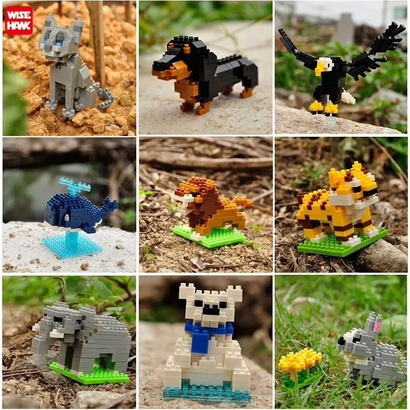 Model Kits Wildlife Mini Animals Figure Mosse Pet Dog Cat Building Blocks Micro Size Bricks Kids Christmas Gift CE Toys For Girl