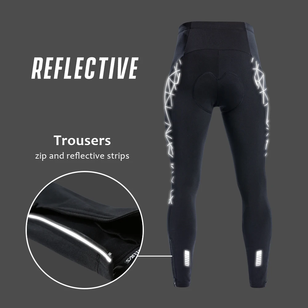 Santic – pantalon de cyclisme en polaire thermique 4D rembourré, collants longs réfléchissants, pantalon de sport, taille asiatique