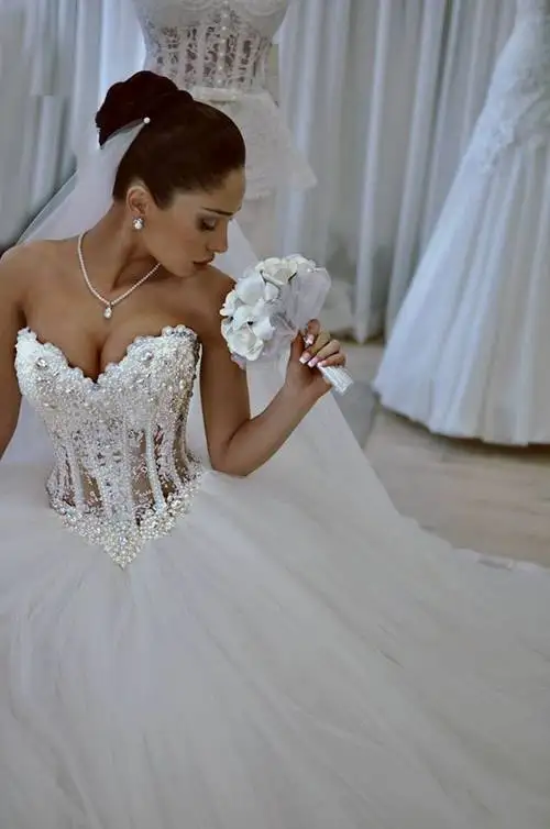 Vestido De novia De encaje con perlas De cristal, corsé, personalizado, novia, 2019